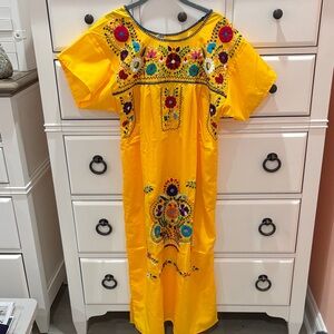 Authentic Mexican Yellow Embroidered Woman’s Dress